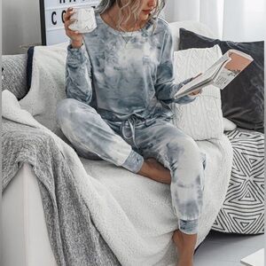 Drop Shoulder Tie Dye Pullover & Sweatpants Set Sz L